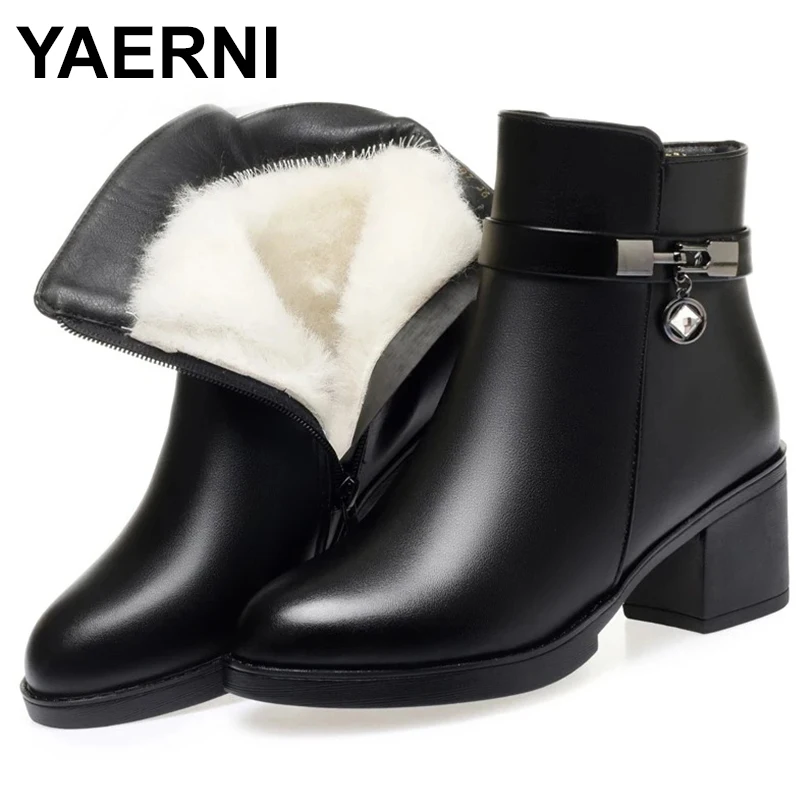 

Boots Women Winter Shoes Genuine Leather 2023 New Large Size 41 42 43 Chunky Boots Women Natural Wool Women's Ankle Boots