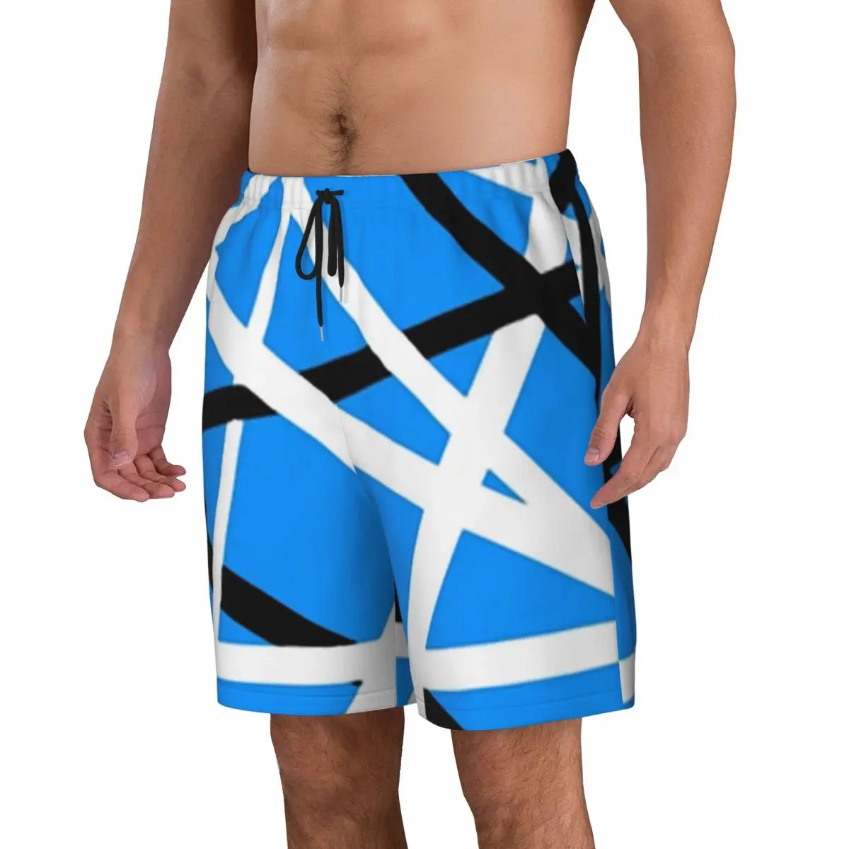 Van Halen Print Board Shorts Summer Blue And White Hawaii Beach Short Pants Male Running Comfortable Custom DIY Beach Trunks 2
