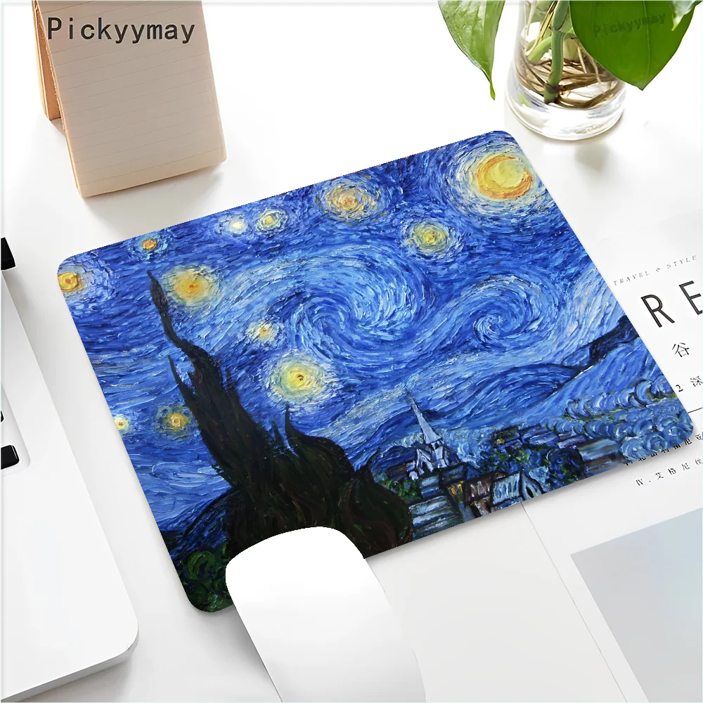 Van Gogh Oil Painting Small Desktop Desk Mat Kawaii Gaming Accessories Students Writing Pad for Teen Girls Bedroom 6