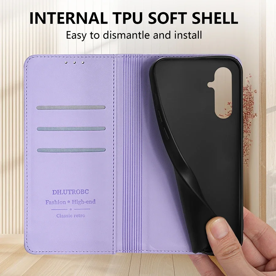 Luxury Leather Flip Wallet Case with Card Slot & Strong Magnetic Closure