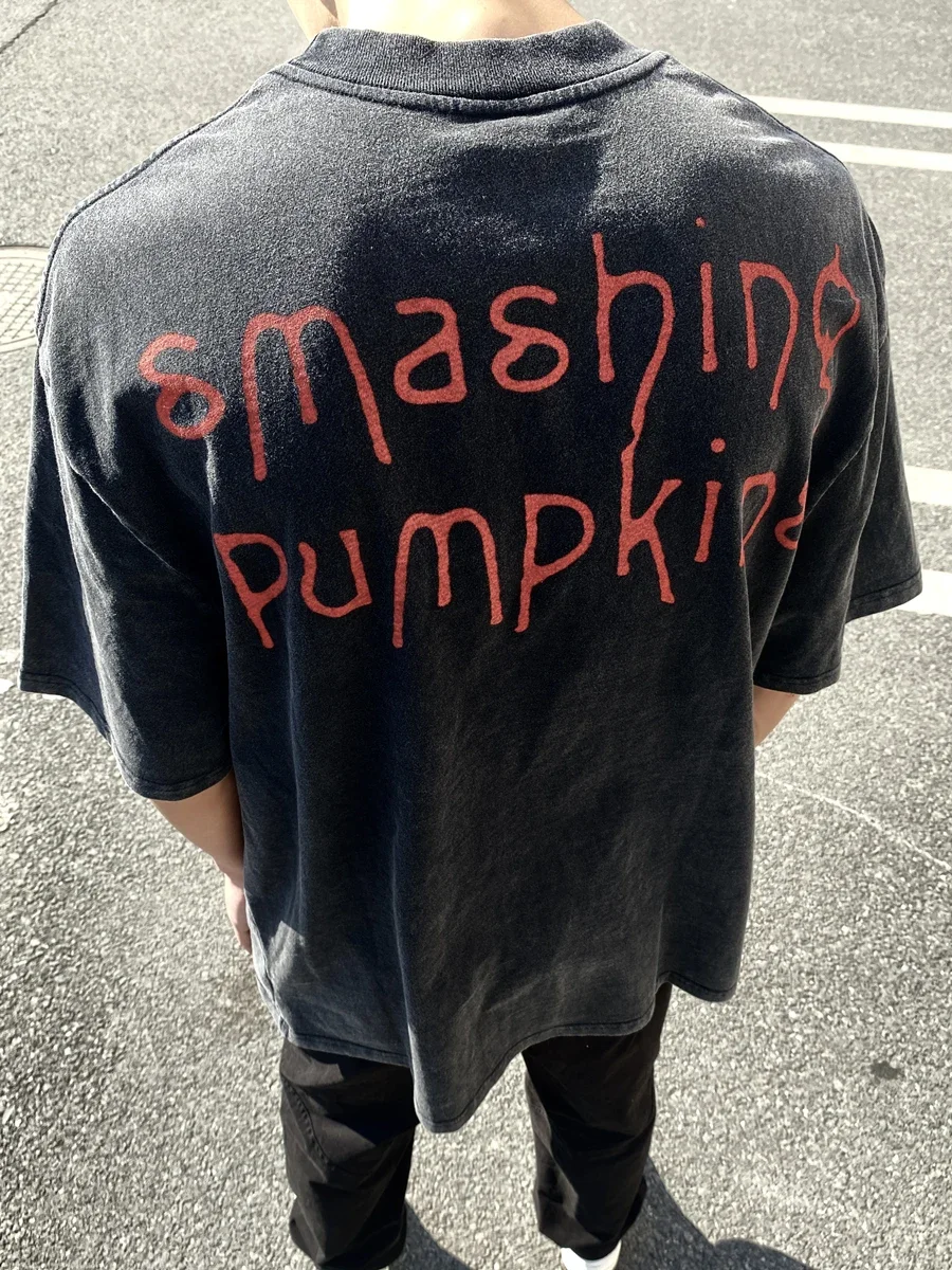 Yao888 Smashing Pumpkins Band Rock Vintage Washed Old Men Clothing Short Sleeve Oversize Funny Graphic Retro T Shirt Tee mens t shirt