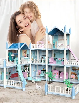 Children’s Music Doll House Assembly Villa House 3D DIY Dream Princess Castle Villa Assembly Doll House Set Toy Girl Family Toy
