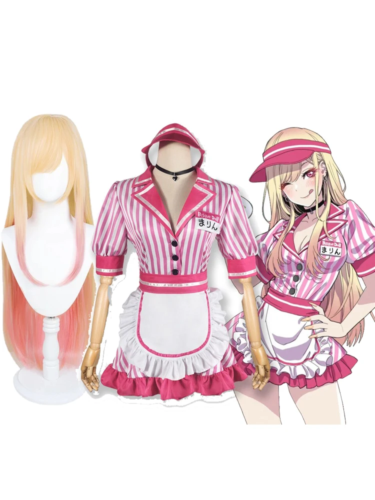 

My Dress-Up Darling Kitagawa Marin Cosplay Costume Maid Outfit Cosplayer Waiter Uniform Skirts Hat Anime Wig Full Set