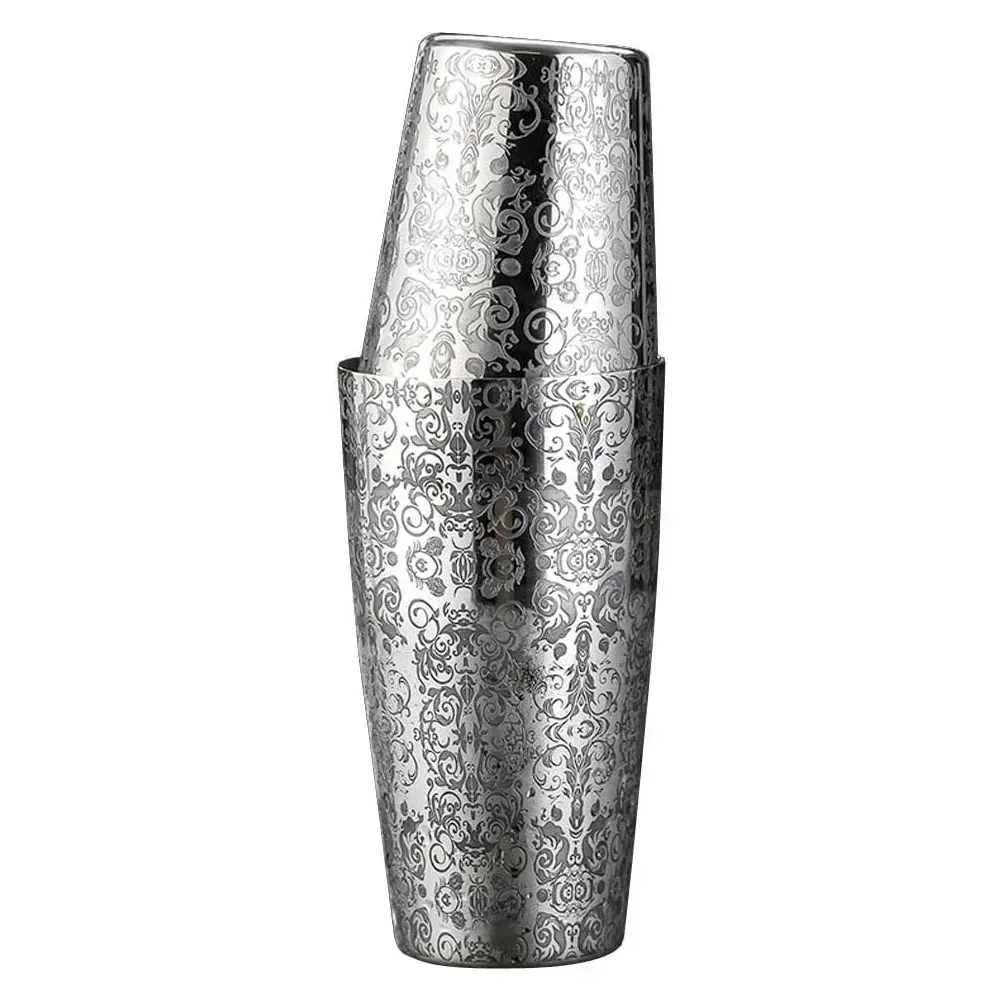 Stainless Steel Boston Shaker Tin with Etched Pattern Cocktail Shaker Martini Drink Mixer Professional Bartender Kits