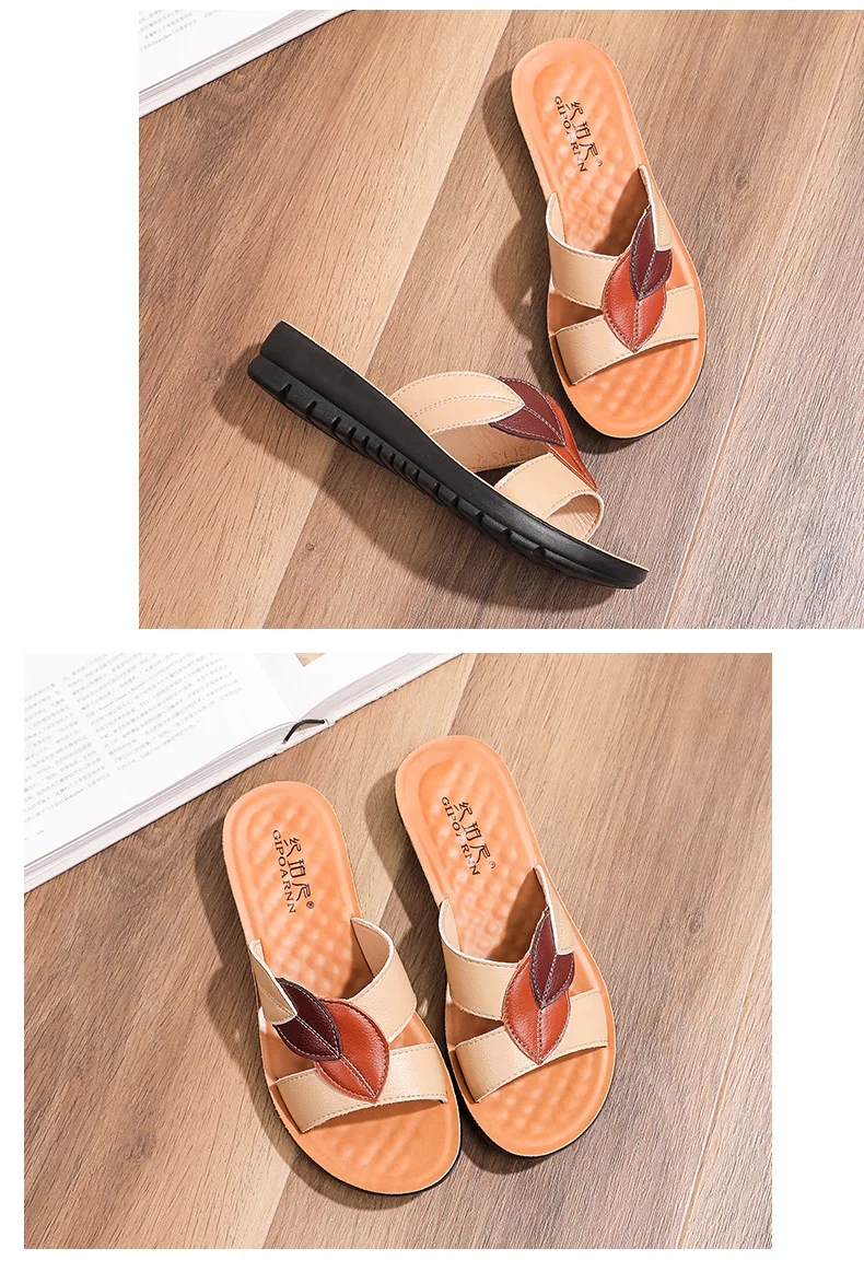 Plus Size 2025 Summer New women Slippers Genuine Leather Open Toe Casual Comfortable women's wedges shoes Mother Slip on Sandals