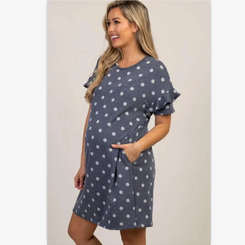 

Pregnant Dress Short Sleeve Round Neck Short Sleeve Dress Polka Dot Maternity Dress Maternity Dress Nursing Dress