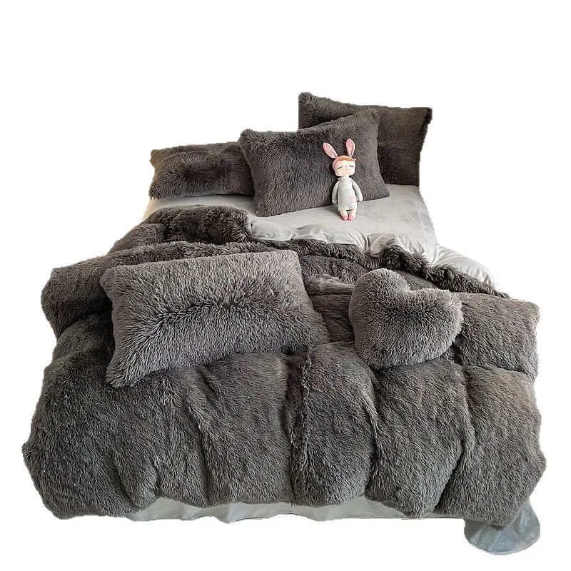 Parure De Lit En Peluche, Parure De Lit En Fausse Fourrure Arc-En-Ciel