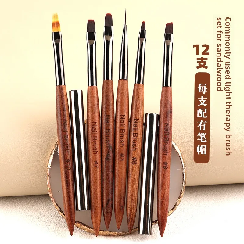 Nail Brush Customized Color Logo Liner UV Gel Sandalwood Nail Art Brushes with Nylon Bristles and Wood Handle Nail Supplies 2