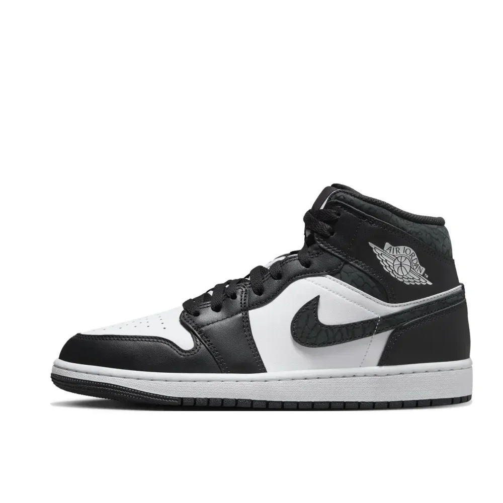 Iconic Brand Original Air Jordan 1 MID Classic Men's Basketball Shoes Comfortable Wear-resistant Anti-skid Black and White Colorway