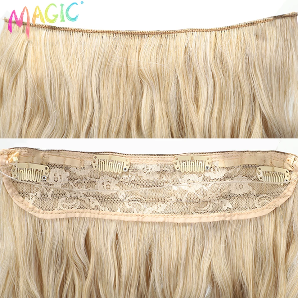 Synthetic Hair Clip in Hair Extensions 20 " Wave Invisible Fish Line Ombre Blonde One Piece Fake Piece Wig For Women