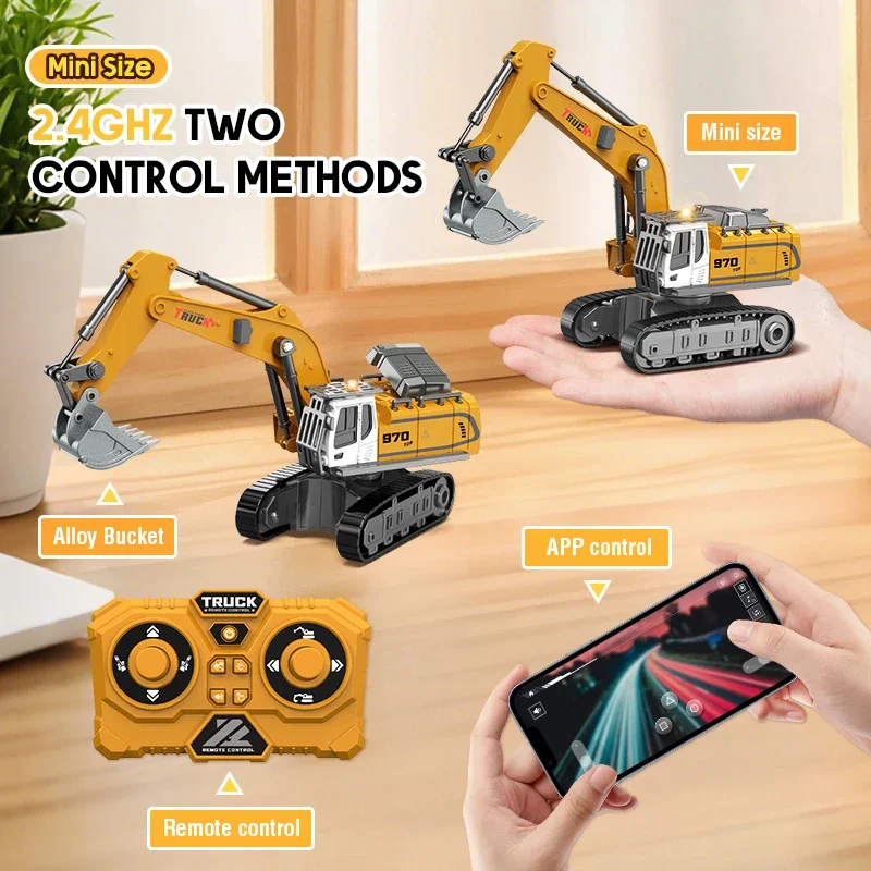 Rc Excavator 1/64 Mini Alloy Remote Controlled Engineering Vehicle Construction Crawler Trucks With Light Sound Toys Kids Adult_voghion.com