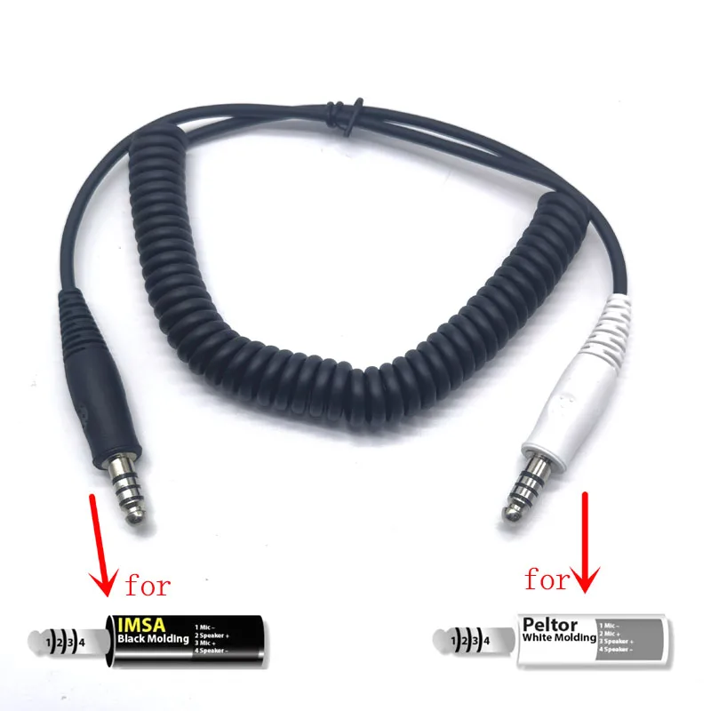 

IMSA Harness to Peltor Helmet Aircraft Noise Cancelling Adapter Coil Cable NATO Plug for U94 Plug-in Radio Headset Communication