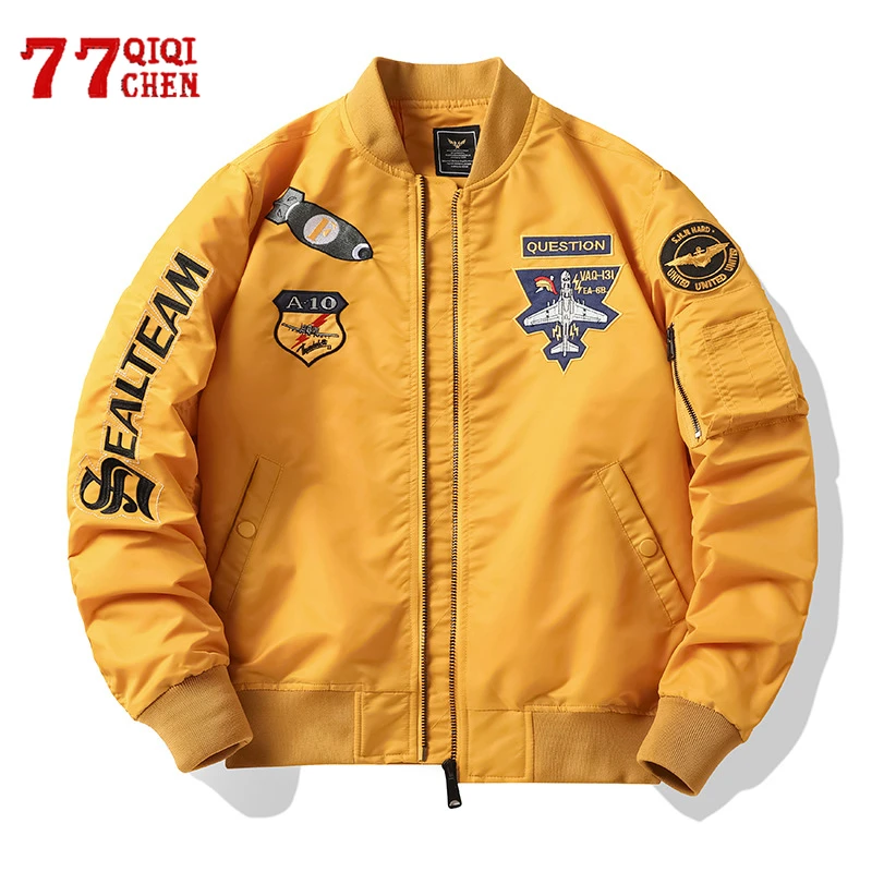 leather jacket for men Vintage Bomber Jackets Men MA-1 Spring Autumn Air Force Flying Embroidery Jacket Tactics Casual Stand Collar Casual Coat Male bomber jacket men