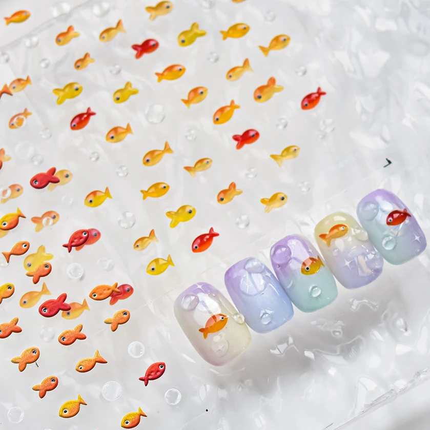 Little Red Fish Jelly Summer Goldfish Carp Ocean Beach Mermaid Sea Shiny Small Koi Soft Relief Nail Art Stickers Manicure Decals 3