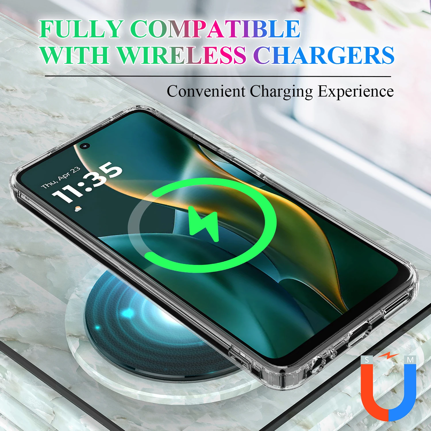 Shockproof Wireless Charging Magnetic Phone Case with Clear Back Cover