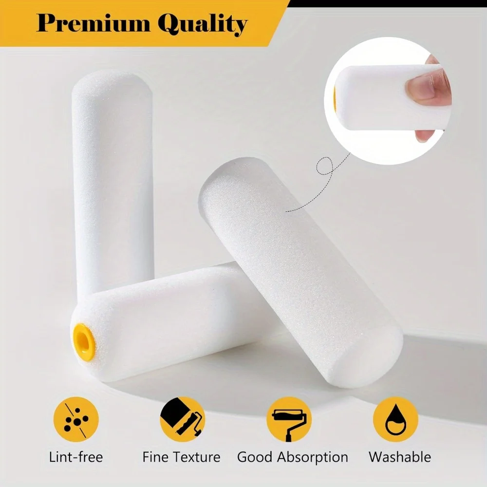 Description Picture 6 of item10 pcs Sponge Paint Roller Small Mini White Durable Foam Paint Roller Covers Replacement Paint Roller Nap Art Sets Painting