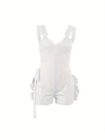 Ruffle Deep V Neck Summer Romper Sexy Bow Tie Short Jumpsuit Women Sleeveless Casual Playsuit Overalls Rompers - Image 5