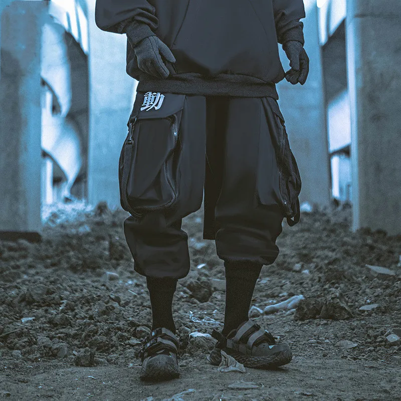 2023 리본 자수 전술 힙합 카고 바지 큰 주머니 남성 여성 하라주쿠 펑크 Techwear 하렘 바지
