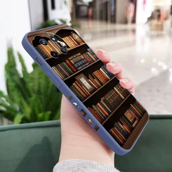 Vintage Bookshelf Design Liquid Silicone Phone Case for Realme 9i (Light Blue)