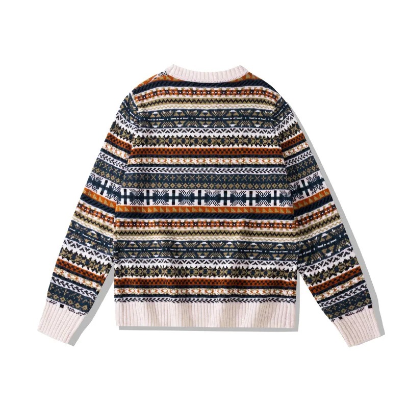 OKONKWO British retro round neck pullover sweater Fair Isle pattern sweater wool blend sweater 4