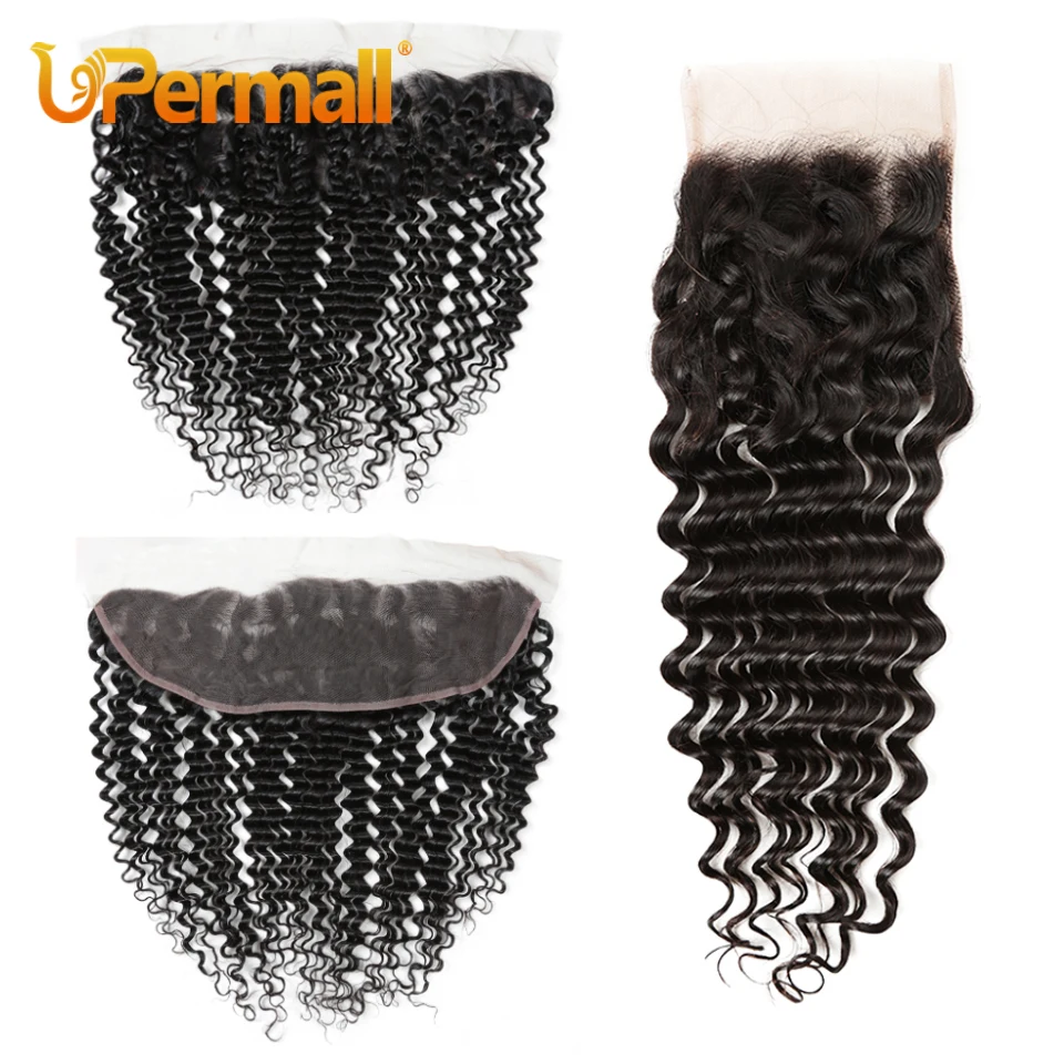 

Upermall Deep Wave HD Transparent 13x4 Lace Frontal & Swiss 4×4 Closure Brazilian Remy Human Hair Pre Plucked Can Be Bleached