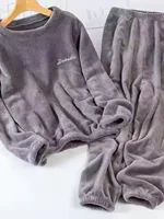 Thiened Coral Fce Spwear Set ex Winter Warm Home Clothes Sports Outfit Outerwear Loose Fit Long Sve round Ne - Image 3