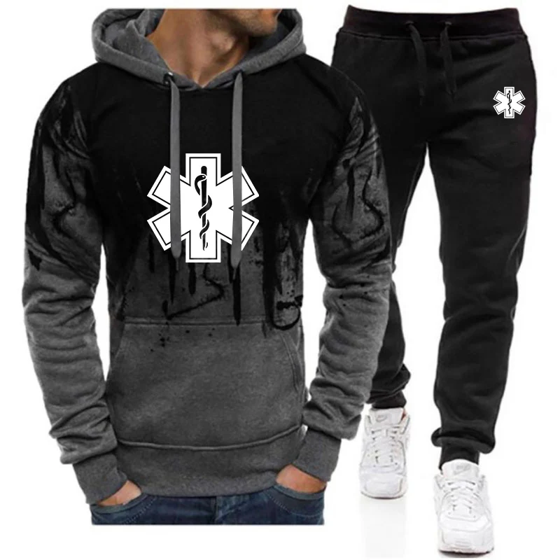 EMT Paramedic Emergency Medical 2023 Men's New Printed Fashion Gradient Color Hoodies Casual Sport Coats +Trousers 2 Piece Suit