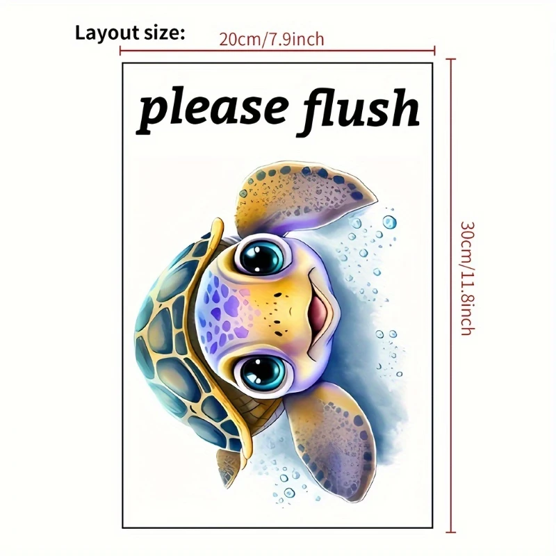 Fun Cartoon Turtle Toilet Sticker Easy Apply Removable Glossy PVC Decal with 'Please Rinse' Message for Bathroom Decor vinyl stickers toilet stickers toilet wall stickers toilet seat stickers turtle wall stickers