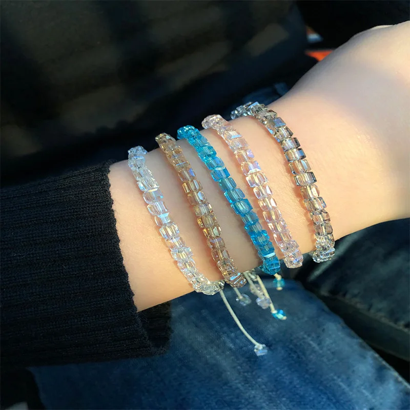 New Simple Fashion Handwoven Retractable Crystal Bracelet Geometric