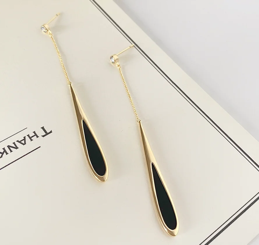 2022 new trend Simple zircon alloy long black Water Drop Earrings for women Fashion Jewelry