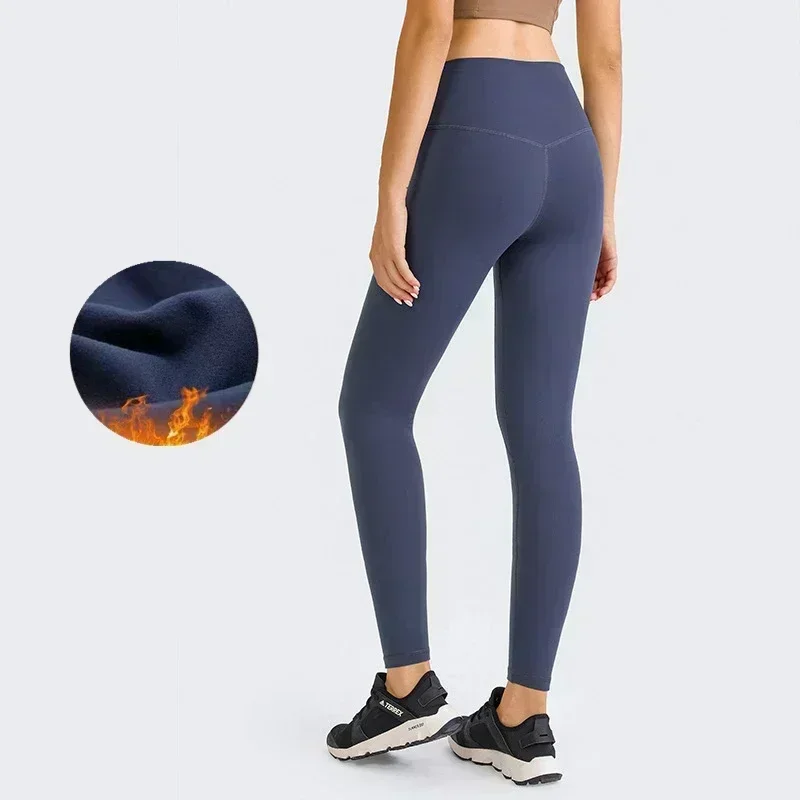 Lemon Women Wintertime Plus Fleece Warm Sport Workout Lift Hip Elastic Fitness Pants Align High Waist Yoga Leggings Gym Trousers