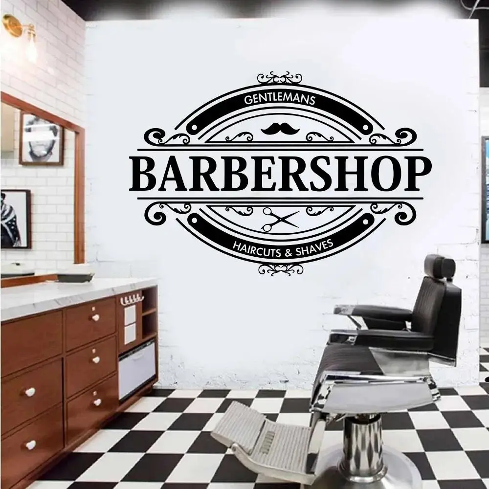 Large Barbershop Haircut Shaves Window Wall Sticker Man Cave Gentleman Barber Beauty Salon Hair Wall Decal Vinyl Decor T199