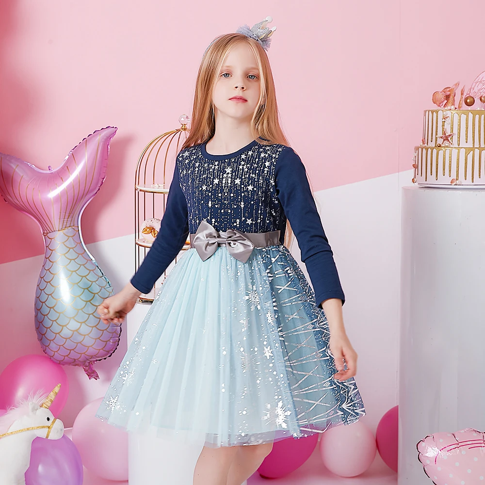Christmas Dress for Girls Sequins Princess Dresses Kids Lace Mesh Tutu Ball Gown Elegant Girls New Year Clothes