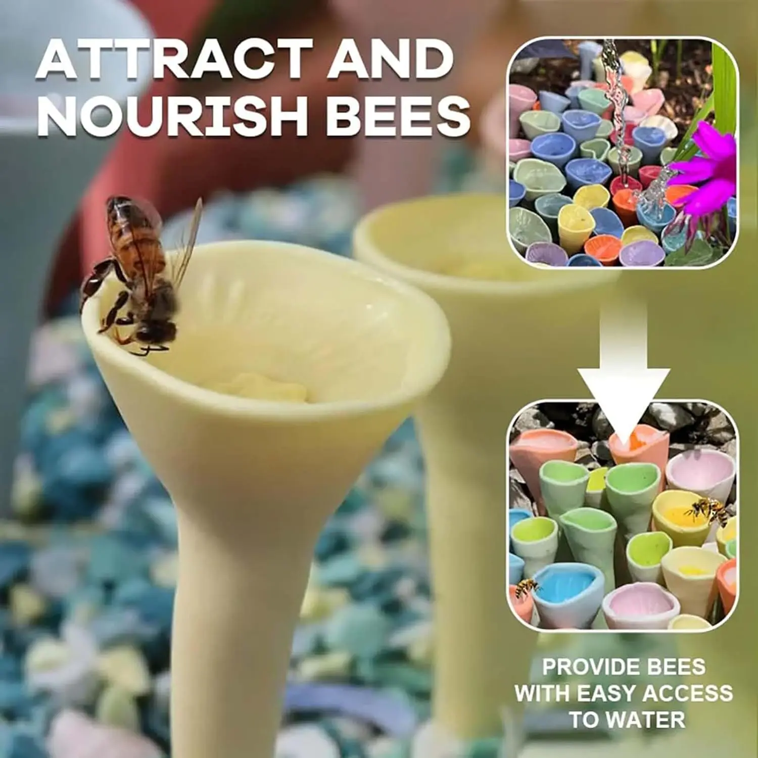 Copo bebendo do inseto da abelha da resina, Suporte colorido do copo do bebedor, cinco flores, fácil de usar, jardim, varanda