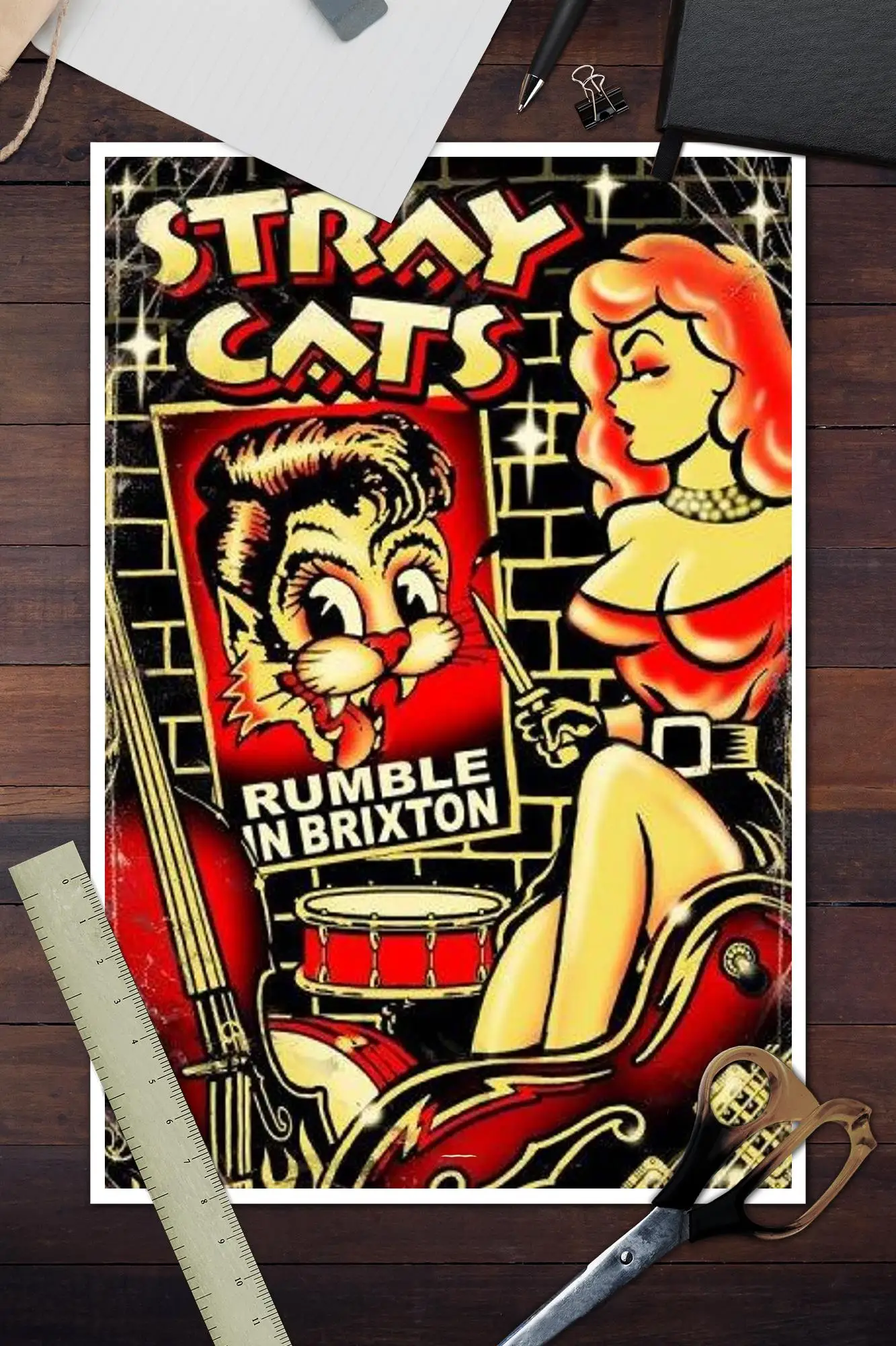 ８３年 エドロス デザイン！ＳＴＲＡＹＣＡＴＳ ストレイキャッツ 額付 ポスター 83年 エドロス デザイン！STRAYCATS ストレイキャッツ 額付