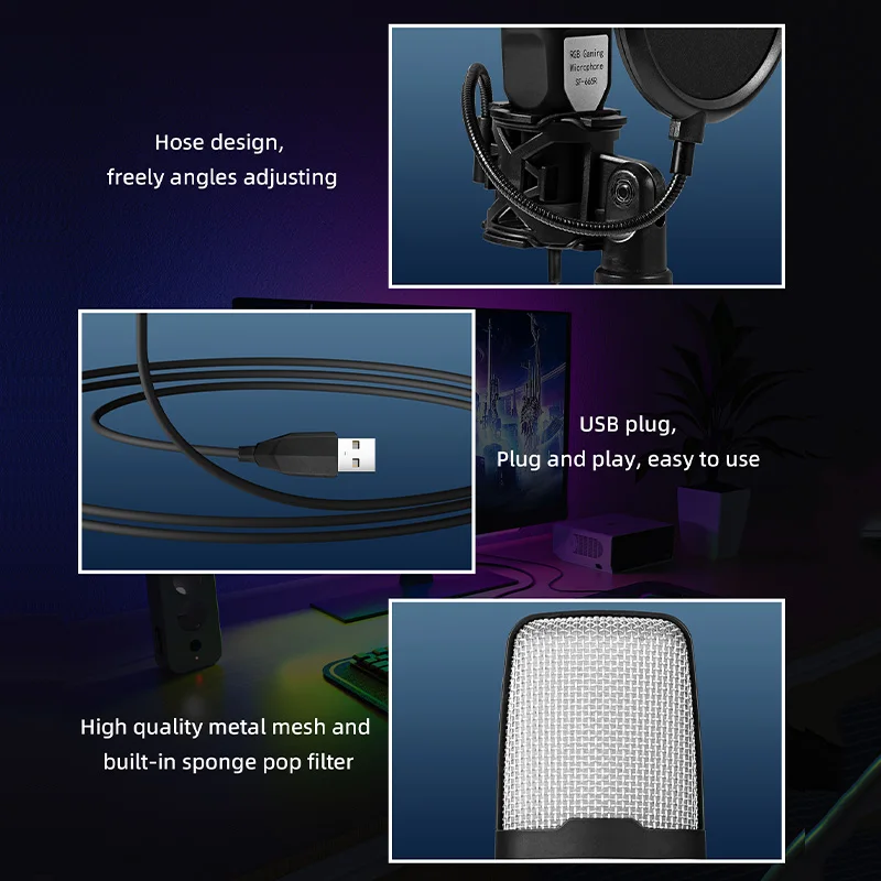 USB Microphone RGB Microfone Condensador
