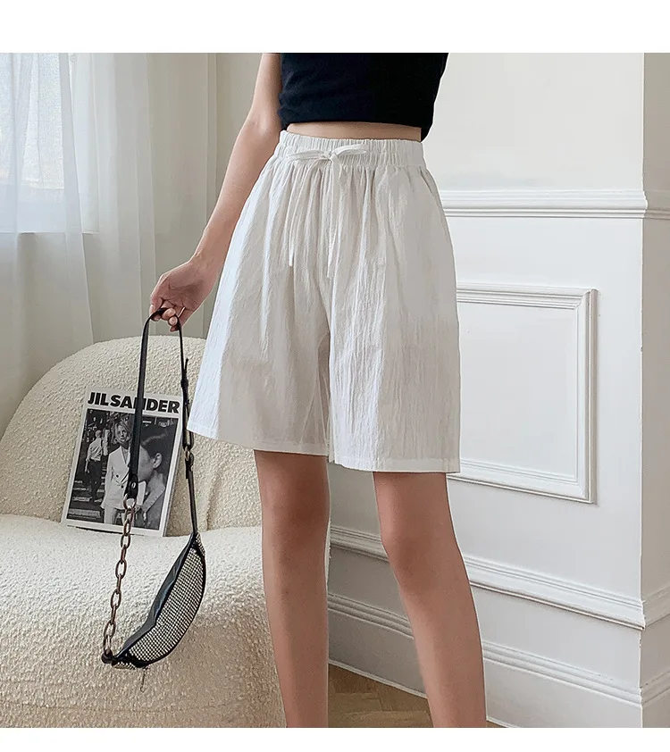 Knee Length Women Shorts 2022 Summer Casual Solid Cotton Linen Shorts Pants 12Colors High Waist Loose Five Cents Trousers Girls womens clothing