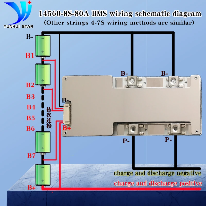Yunhui Star-bms 8s 24v Lifepo4 80a 100a com Equilíbrio Substrato de Alumínio Mais Rápido Dissipadores de Calor para Energia Móvel ao ar Livre Etc. - Image 2