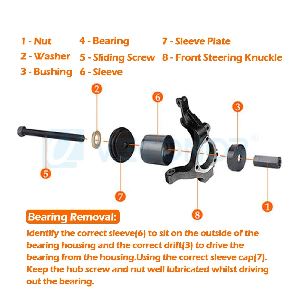 Wheel Bearing Press Kit for Front Wheel Drive Bearing Removal & Installation