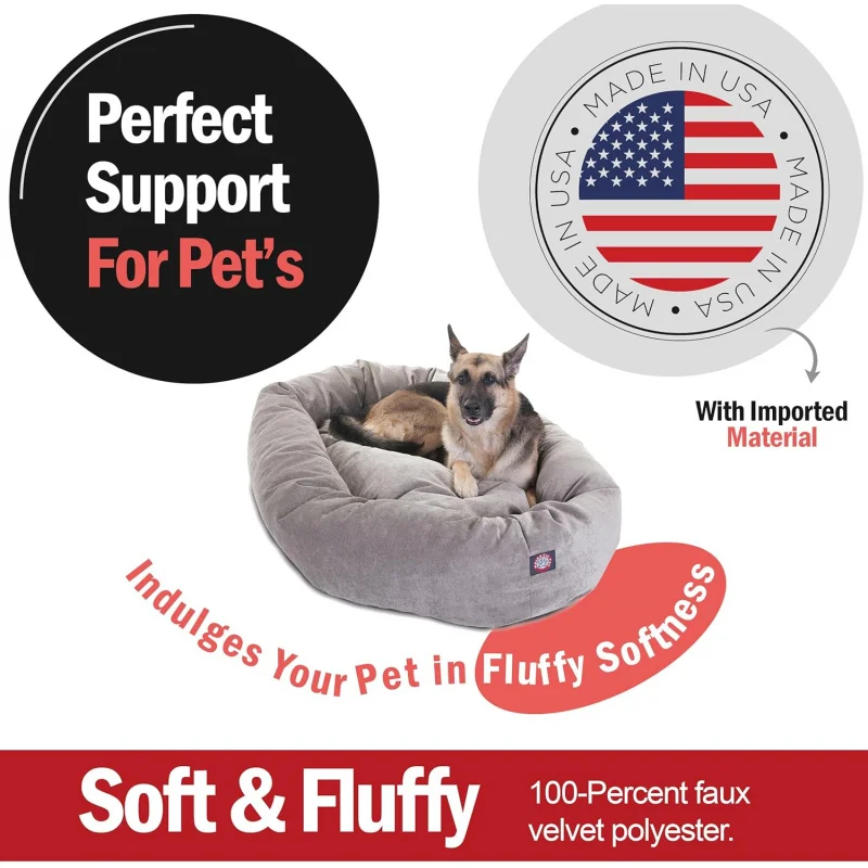 52 Inch Micro Velvet Calming Dog Bed Washable &ndash; Cozy Soft Round Dog Bed with Spine for Support-Fluffy Donut