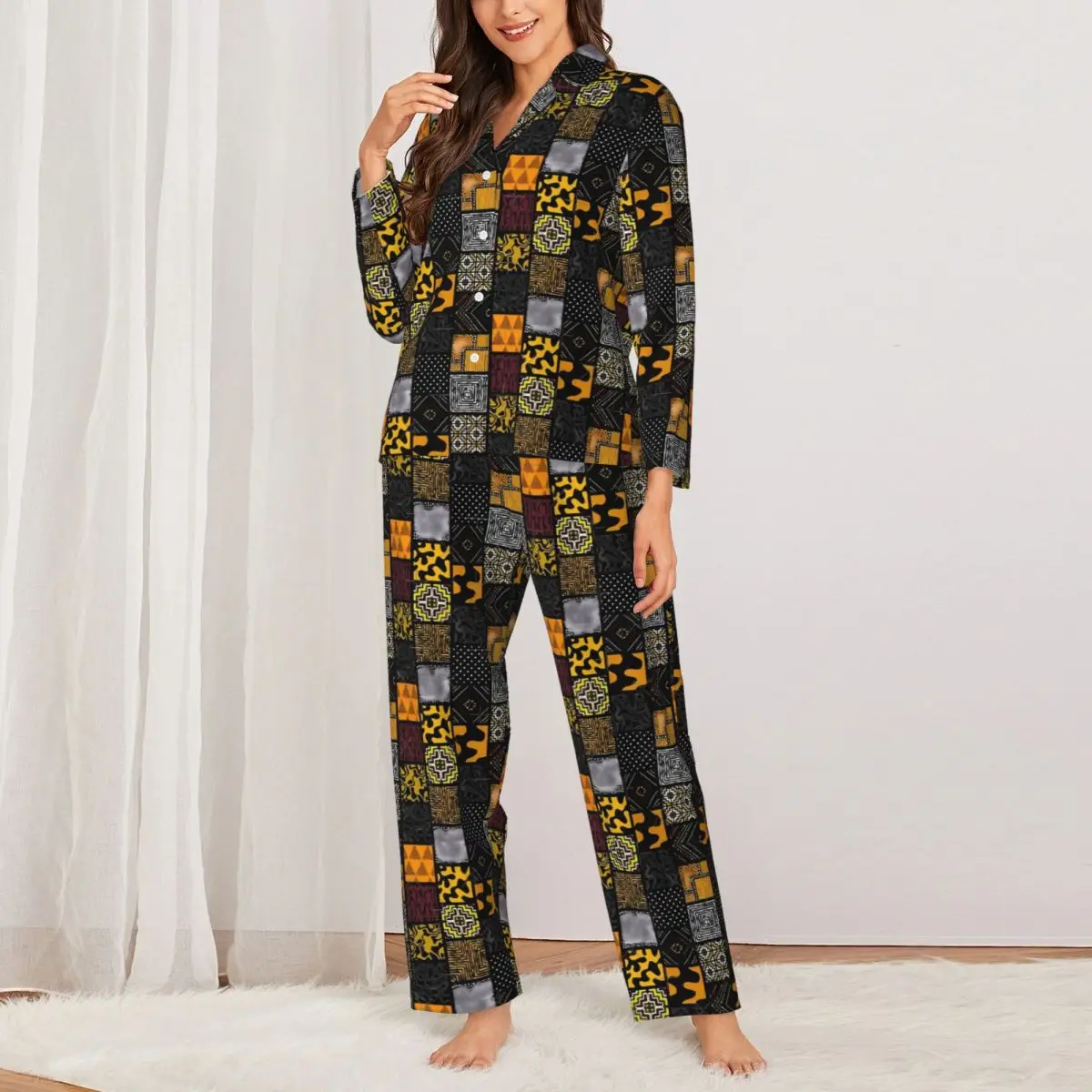 

Пижамный комплект с принтом в стиле пэчворк в стиле ретро