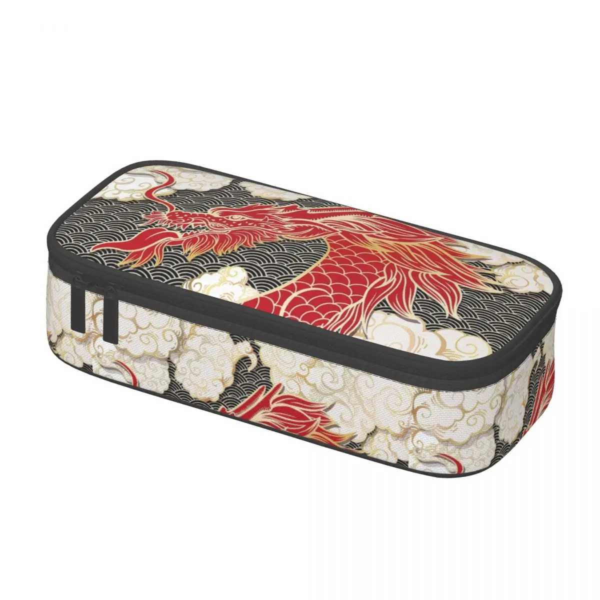 Chinese Red Dragon Totem Pattern Korean Pencil Cases Large Storage Pencil Box