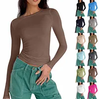 Women's Slim Top Long Sleeve Shirts Basic Crop Tops Going Out Fashion Solid Colour Round Neck Underscrubs Layer Slim Fit Tops 1
