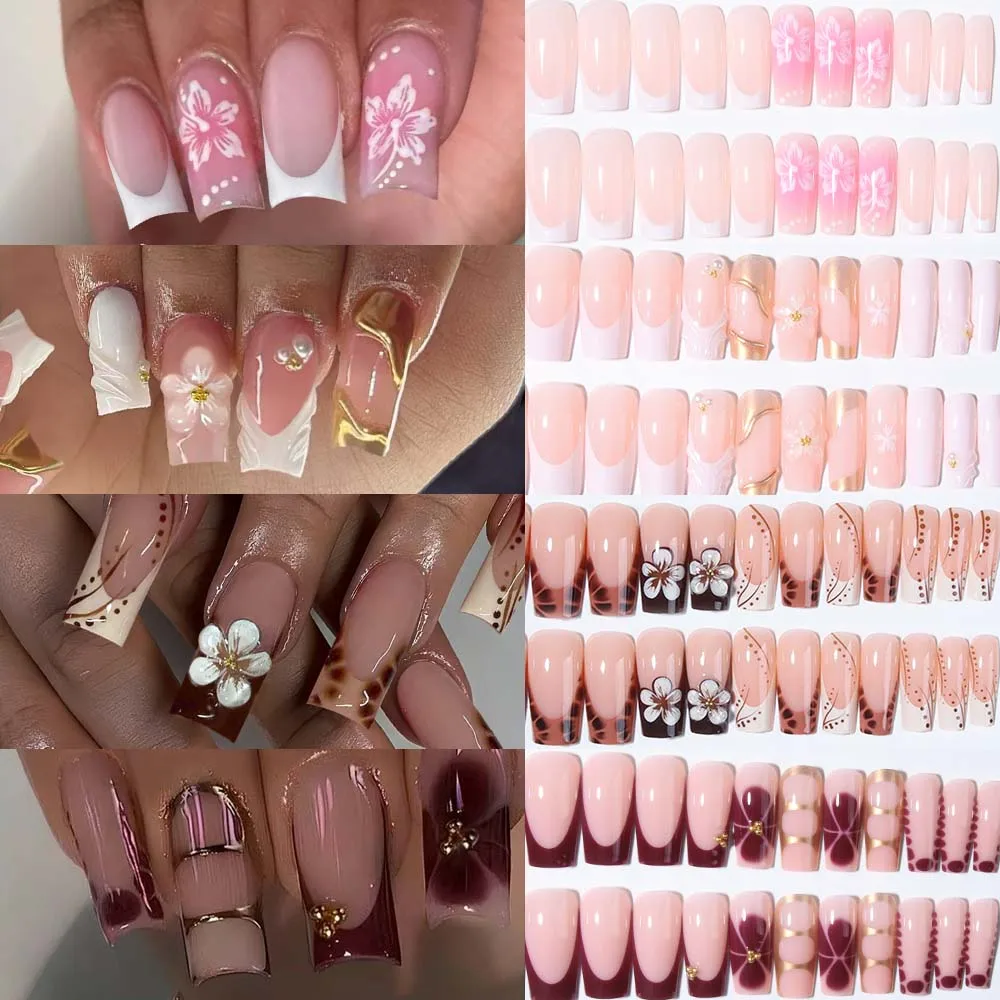 96Pcs 3D Flower Nails - Elegant Press-On Design