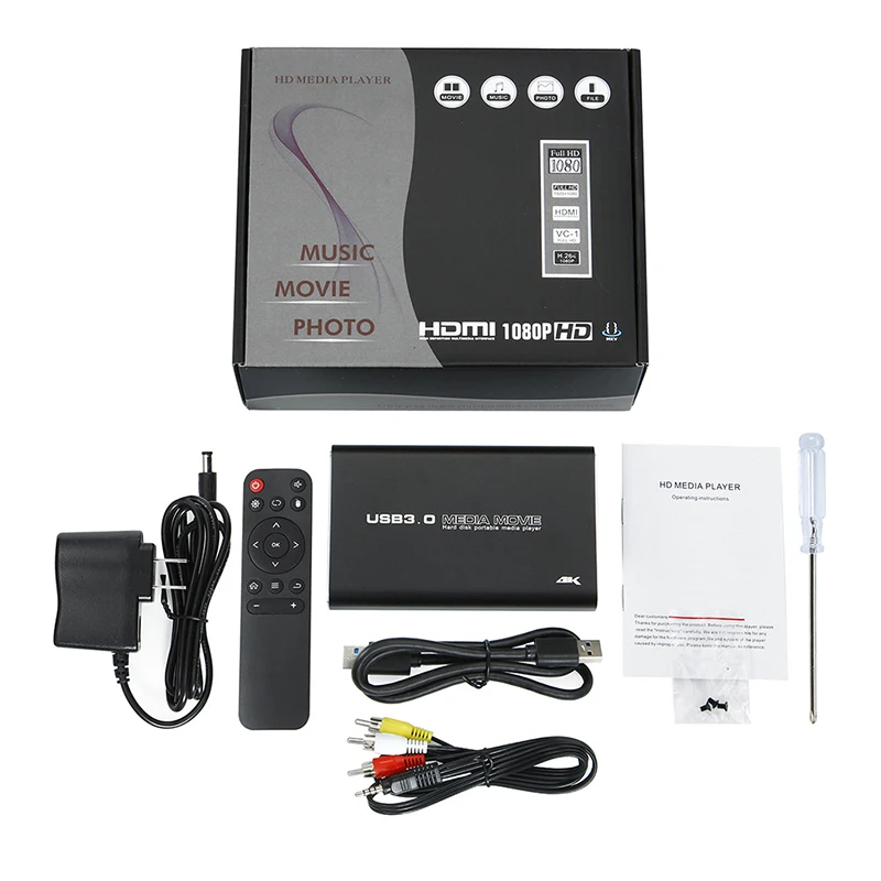 Media Player 4K USB3.0 HDD Media Player Full HD H.265 Media Player Center with Auto Play For USB OTG SD AV TV AVI RMVB RM PPT SPDIF USB Hard