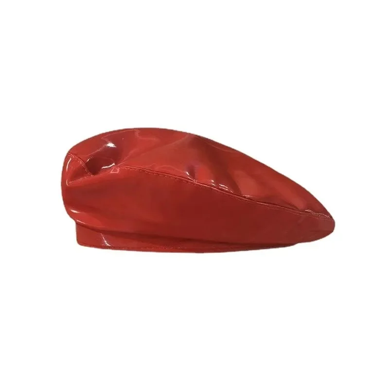 Mirror PU Leather Beret Caps Korean Pu Bright Leather  Men Women Beret Hat Unisex Beanies Retro Patent Hats 4