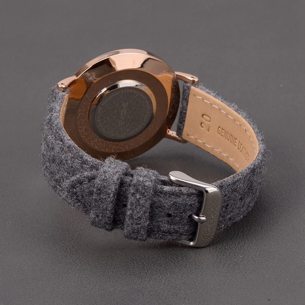 EACHE Tweed Watch Straps Wool Cloth Herringbone Pattern Watchband Genuine Leather Band 18mm 20mm 22mm
