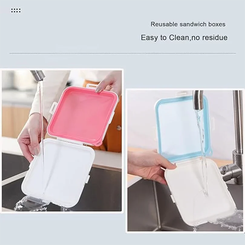 1pc Portable Sandwich Crisper Toast Storage Box Silicone Reusable Microwave Lunch Box Can Be Hung To Store Lunch Food Container