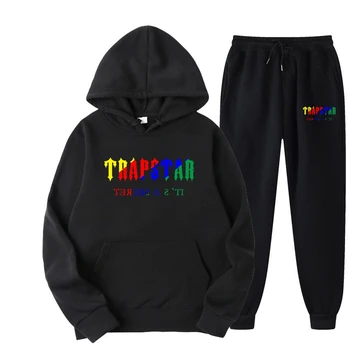 2022 New Brand TRAPSTAR Printed Sportswear Men 14 colors Warm Two Pieces set Loose hoodie sweatshirt + pants set Hoodie jogging 2