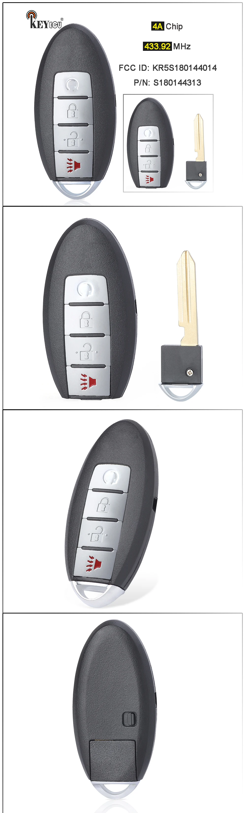 Keyforkess 434MHz 4A Chip p/n: S180144313 ID FCC: muslimsmart Remote Key Fob per Nissan Murano Pathfinder Titan 2015-2018 - S187ebebdde764829921edea3dd453e10T